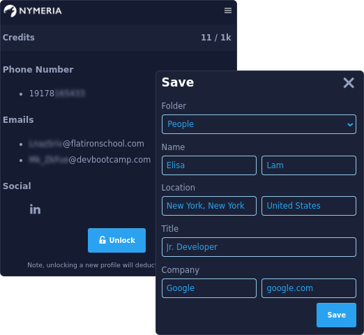 Nymeria's enrichment view from the browser extension