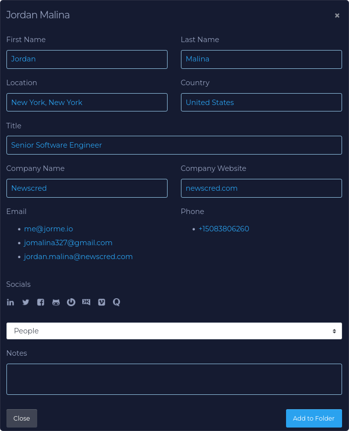 A complete profile containing biographic data and contact information.